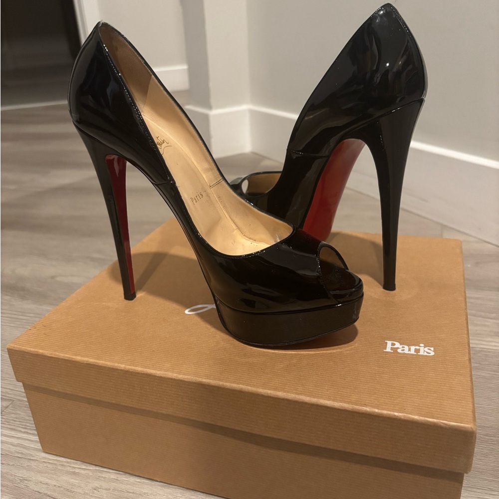 Christian Louboutin Glossy Black Peep Toe Heels